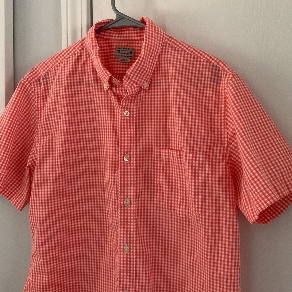 J. Crew Tailored Orange Plaid Button-Down Shirt size medium short sleeves